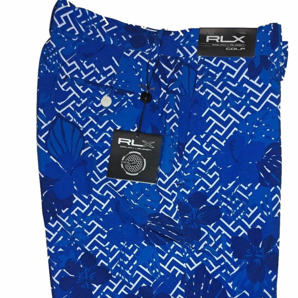 RLX Golf Ralph Lauren Blue Geo Floral Lightweight Performance Shorts 30